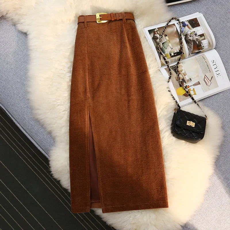 A-line high waist corduroy skirt