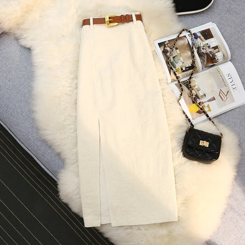 A-line high waist corduroy skirt