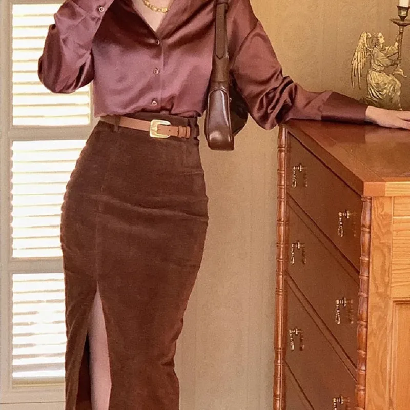 A-line high waist corduroy skirt