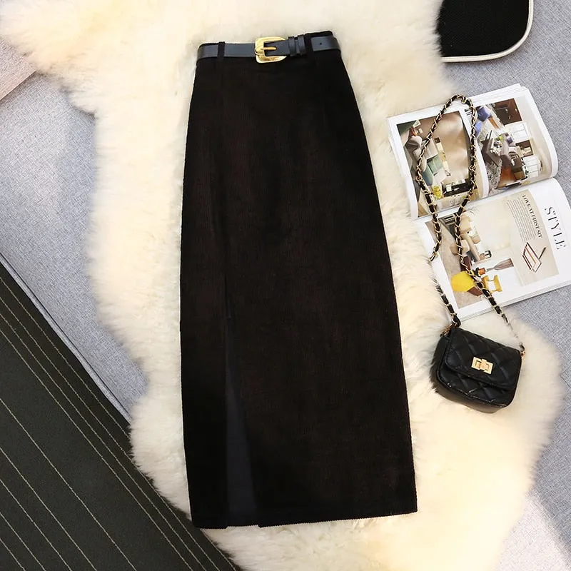 A-line high waist corduroy skirt