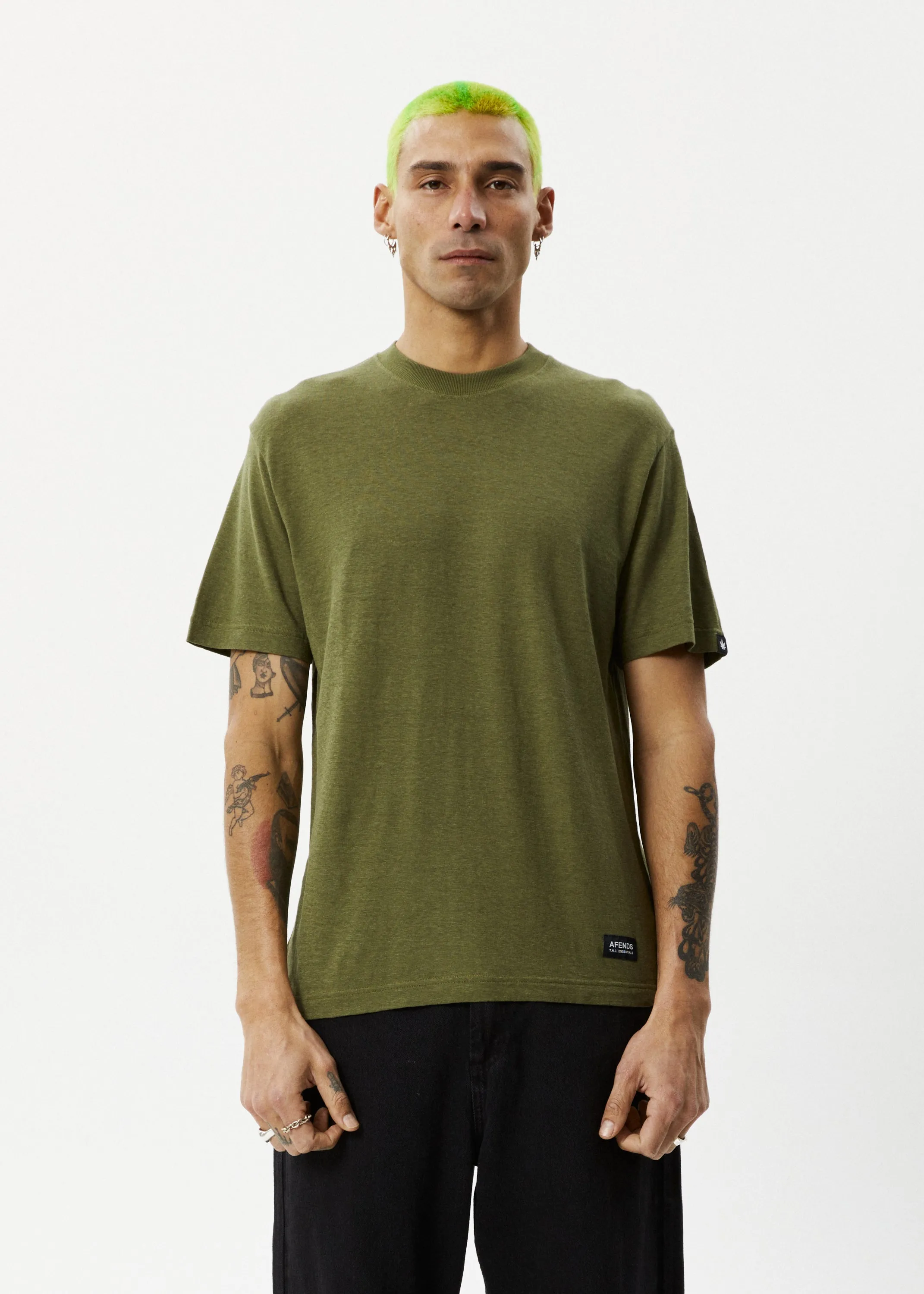 AFENDS Mens Classic - Hemp Retro T-Shirt - Military