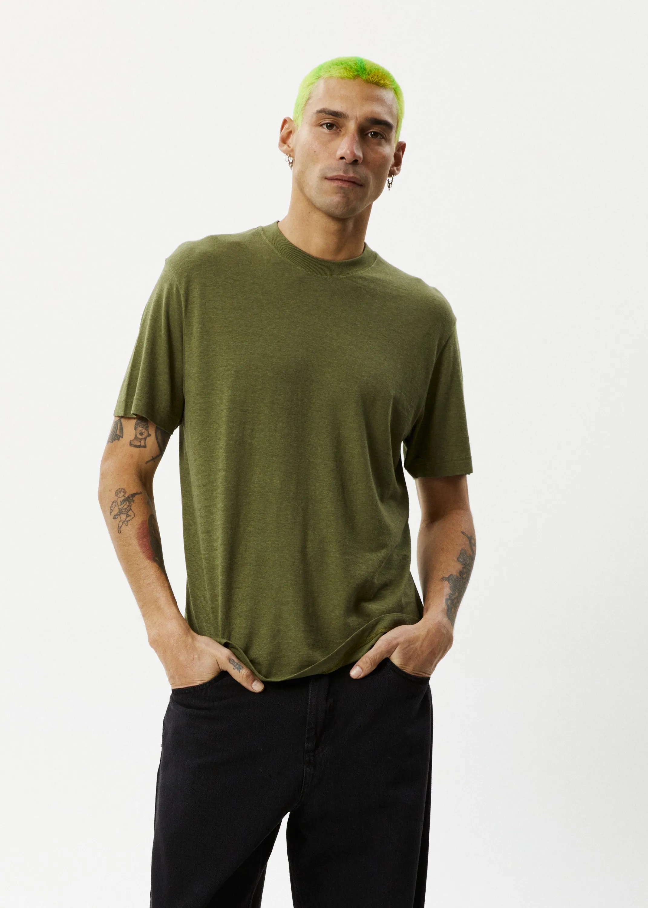 AFENDS Mens Classic - Hemp Retro T-Shirt - Military