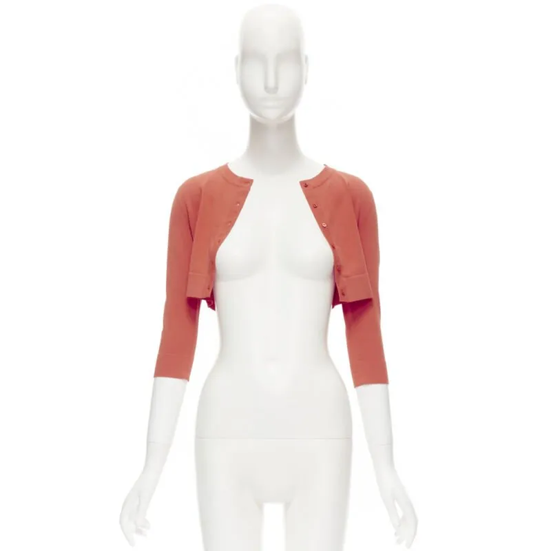ALAIA Signature cropped stretch knit cardigan Rouge Vermeil coral FR36 XS