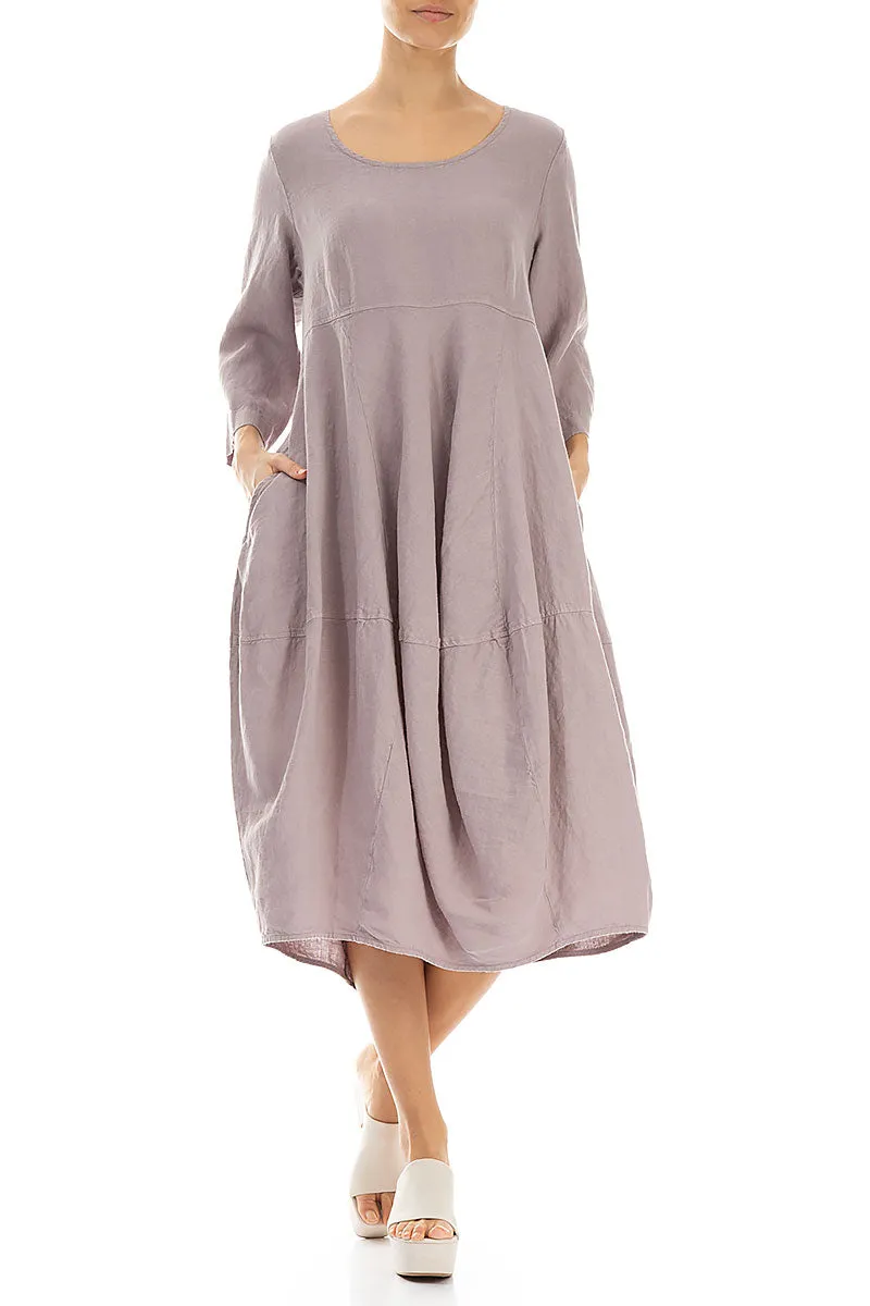 Balloon Cropped Sleeves Greige Linen Dress