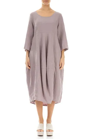 Balloon Cropped Sleeves Greige Linen Dress