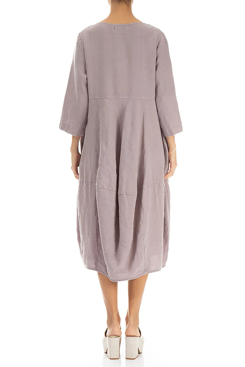 Balloon Cropped Sleeves Greige Linen Dress