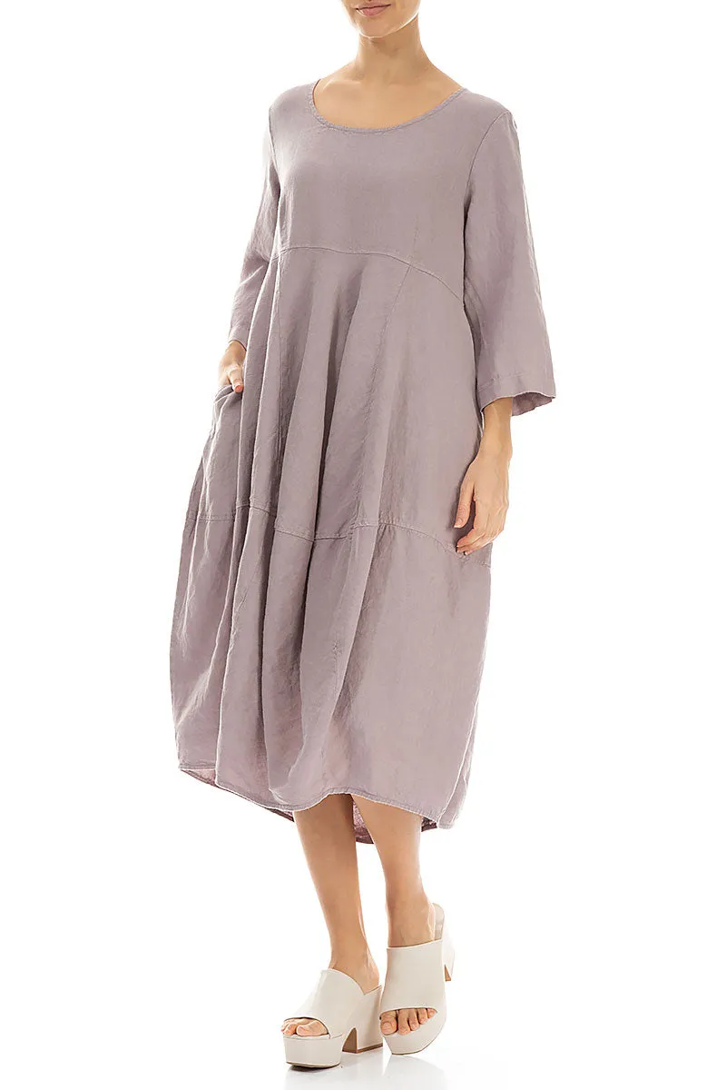 Balloon Cropped Sleeves Greige Linen Dress