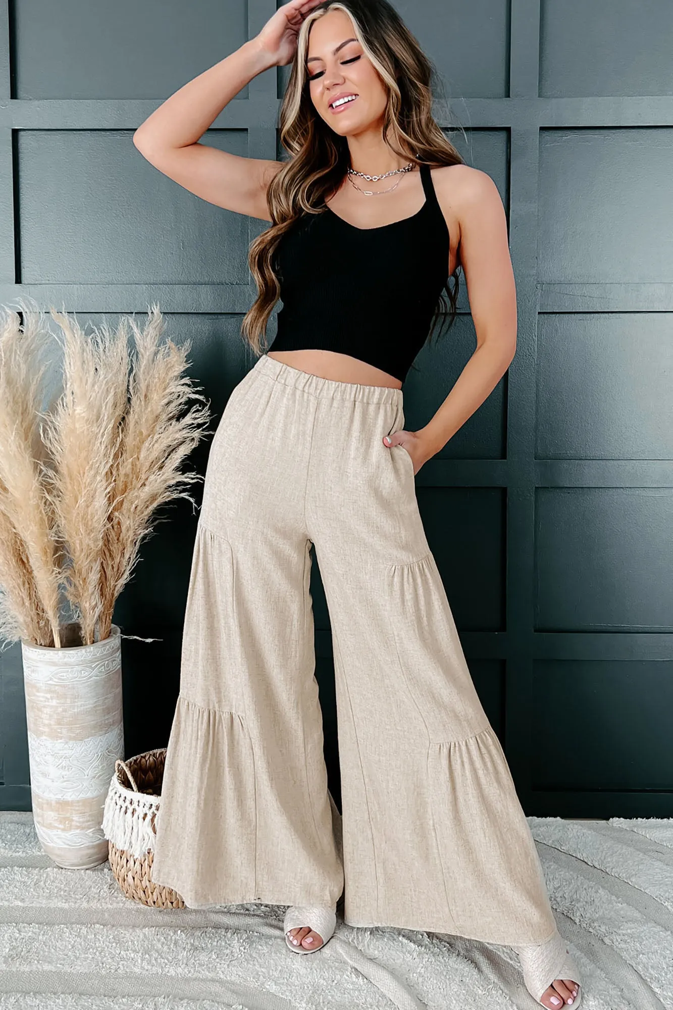 Baytown Wide Leg Linen Pants (Oatmeal)
