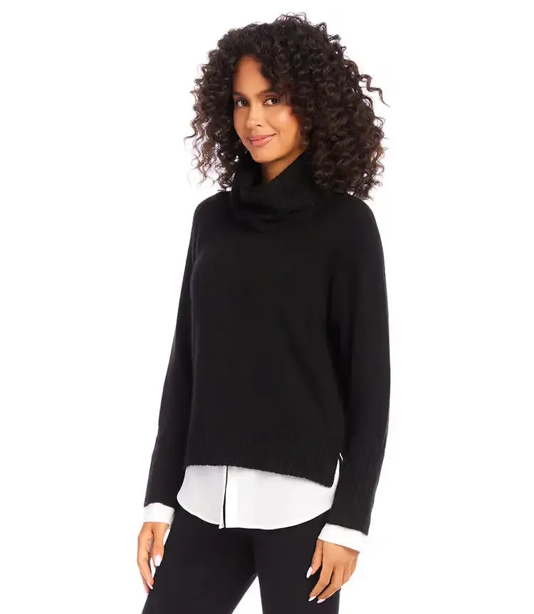 Bernadine Black Layered Turtleneck Sweater - Karen Kane 4L89840