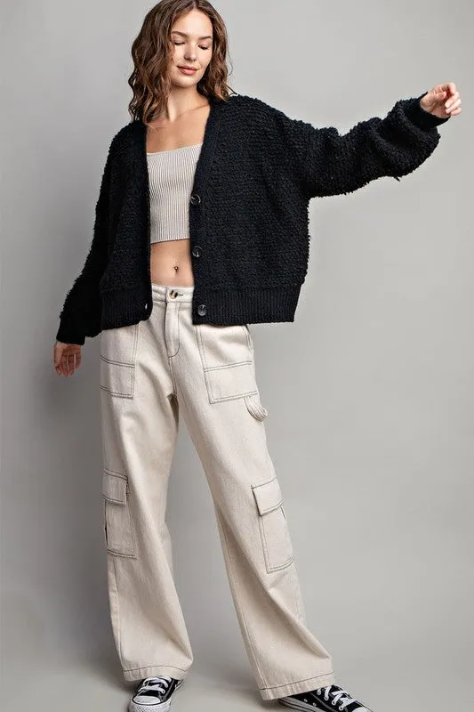 Black Button Down Pocket Cardigan