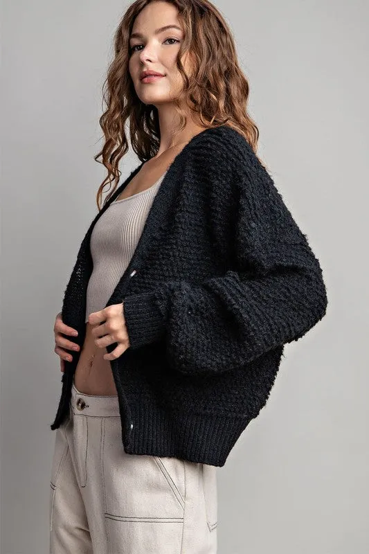 Black Button Down Pocket Cardigan