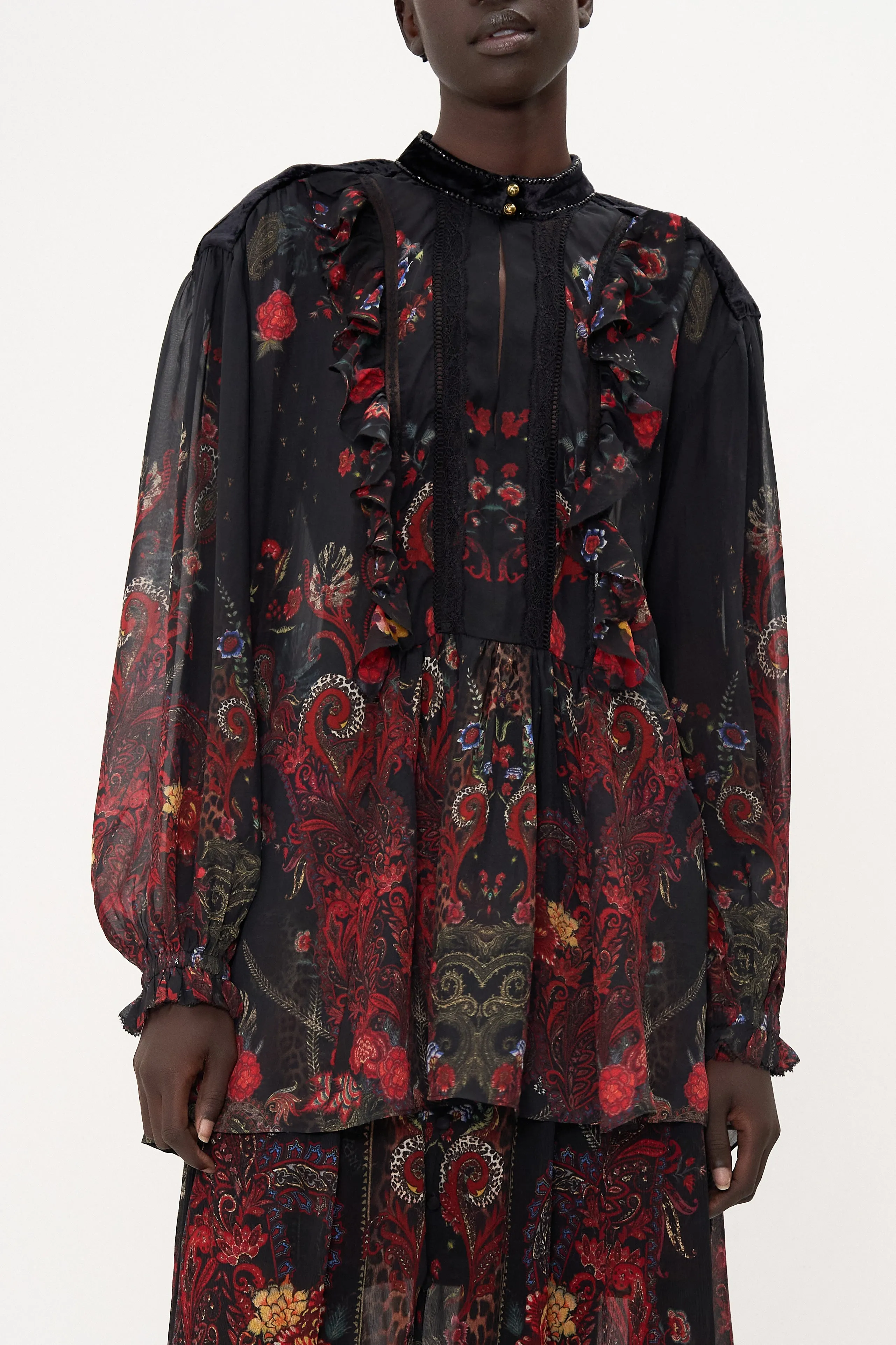BLOUSON RUFFLE BLOUSE WOODSTOCK ROCK