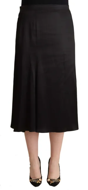 Blumarine Black Acetate High Waist A-line Midi Skirt