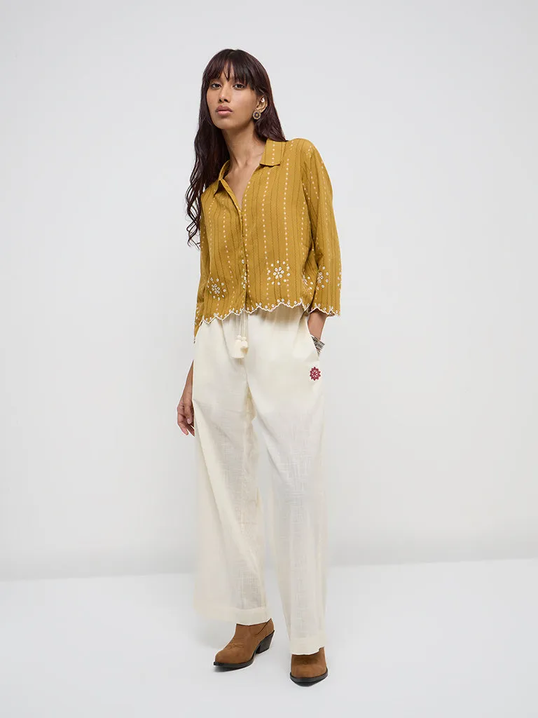 Bombay Paisley Mustard Stripe Printed Cotton Shirt