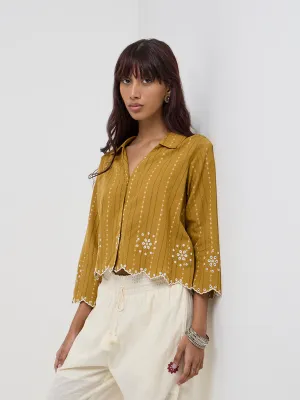 Bombay Paisley Mustard Stripe Printed Cotton Shirt