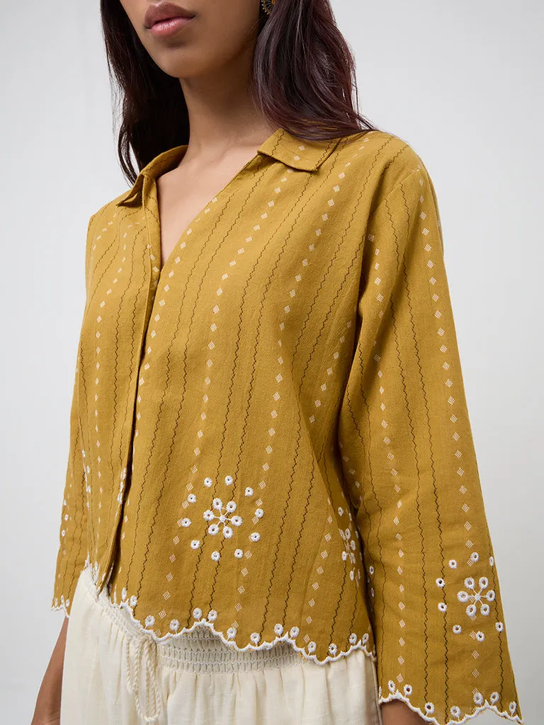 Bombay Paisley Mustard Stripe Printed Cotton Shirt