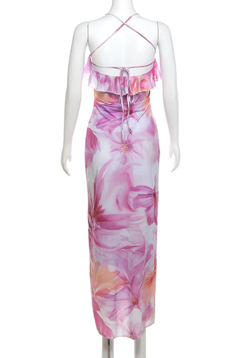 BT3259 Floral Ruffle Cami Dress