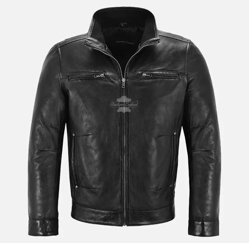 CAIN Men's Casual Blouson Leather Jacket Soft Lambskin Jacket