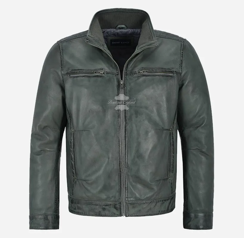 CAIN Men's Casual Blouson Leather Jacket Soft Lambskin Jacket