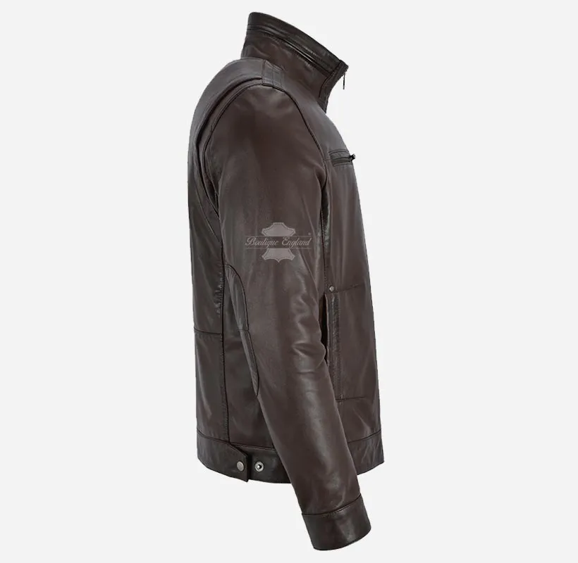 CAIN Men's Casual Blouson Leather Jacket Soft Lambskin Jacket