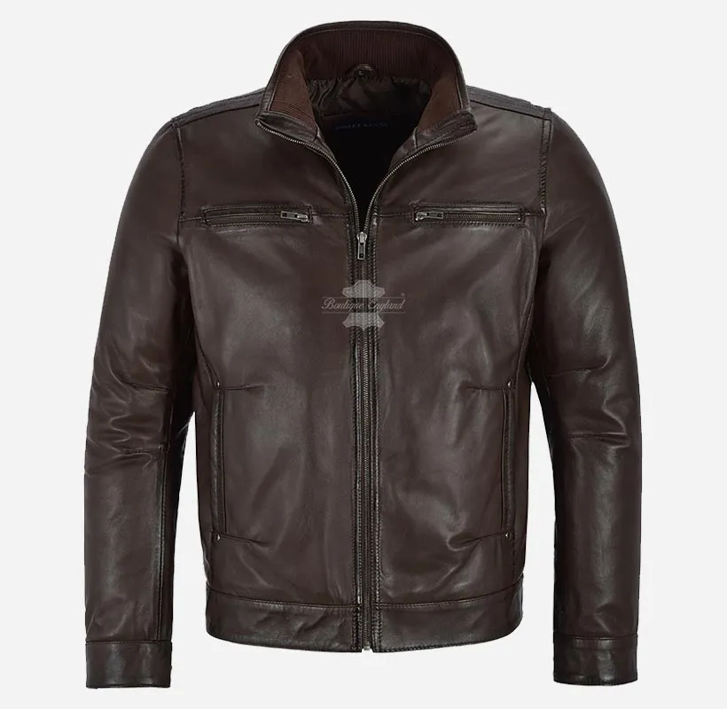CAIN Men's Casual Blouson Leather Jacket Soft Lambskin Jacket