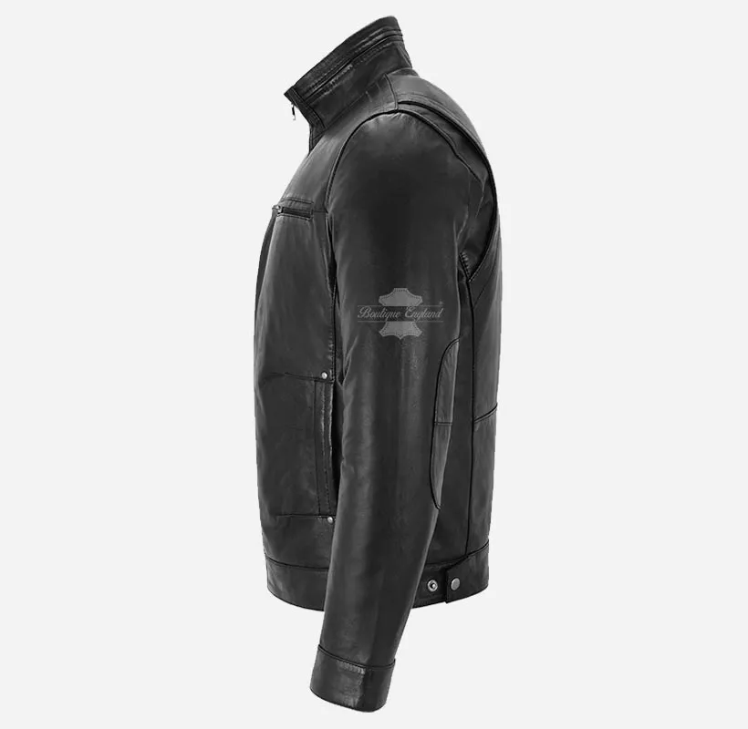 CAIN Men's Casual Blouson Leather Jacket Soft Lambskin Jacket
