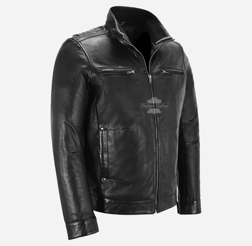 CAIN Men's Casual Blouson Leather Jacket Soft Lambskin Jacket