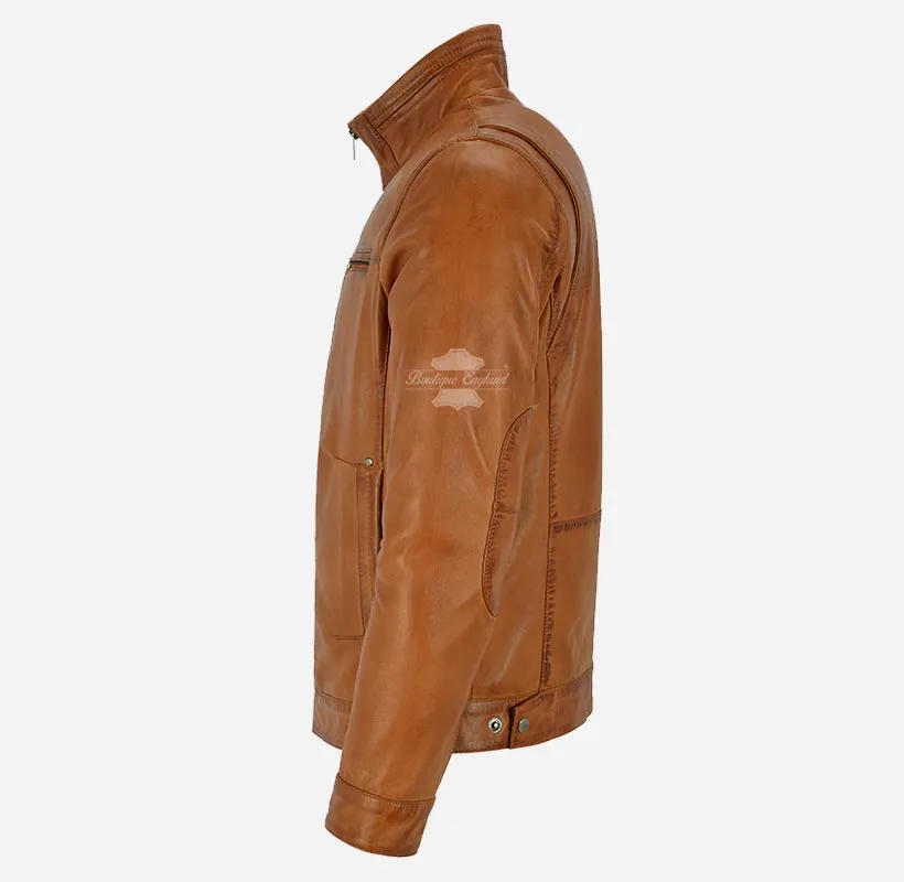 CAIN Men's Casual Blouson Leather Jacket Soft Lambskin Jacket