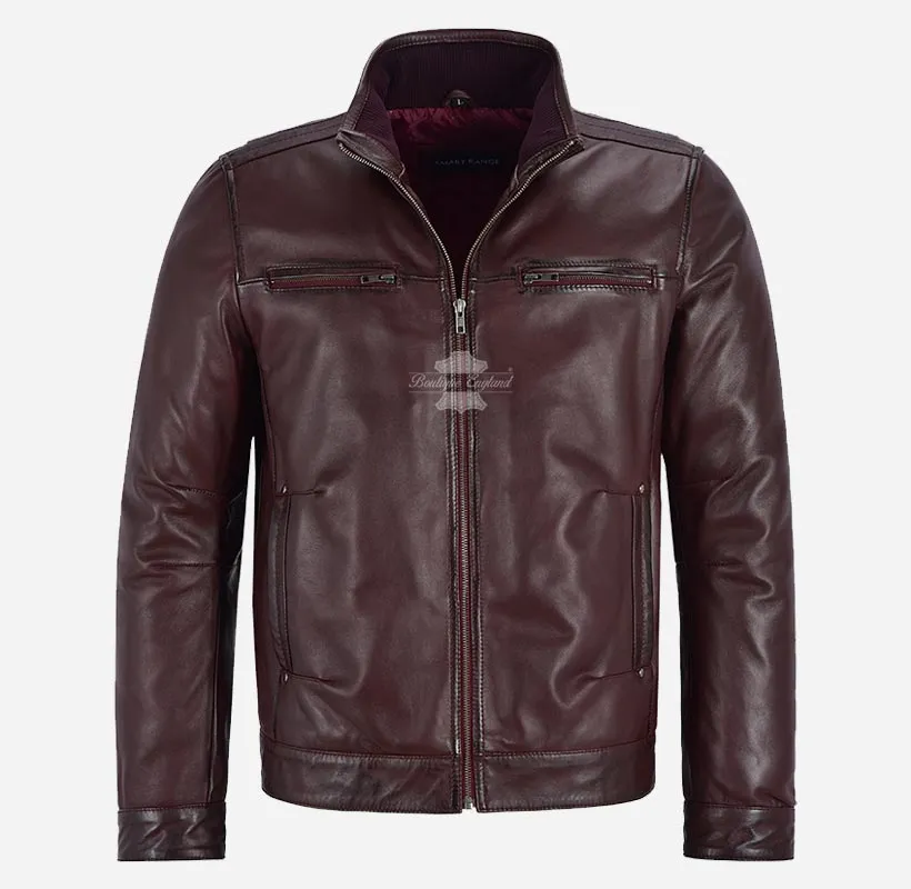 CAIN Men's Casual Blouson Leather Jacket Soft Lambskin Jacket