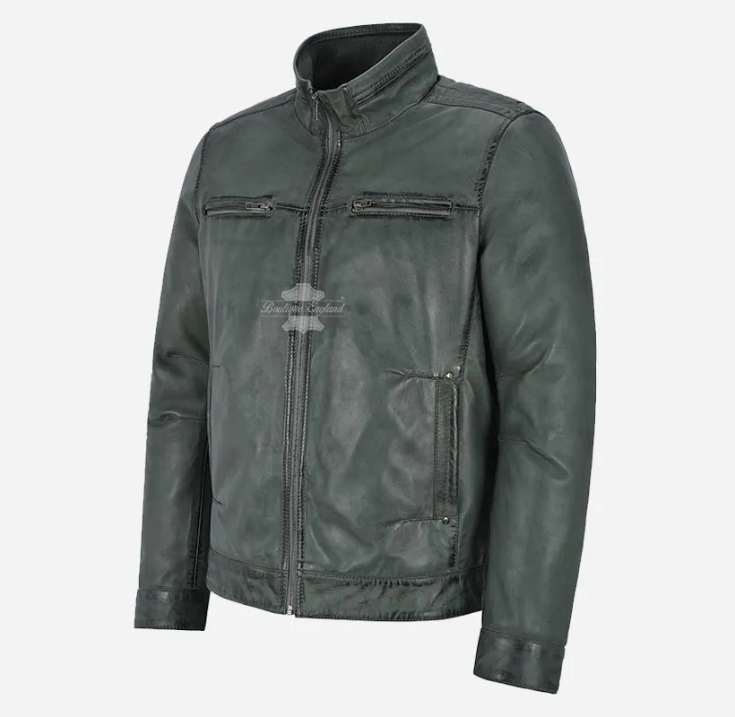 CAIN Men's Casual Blouson Leather Jacket Soft Lambskin Jacket