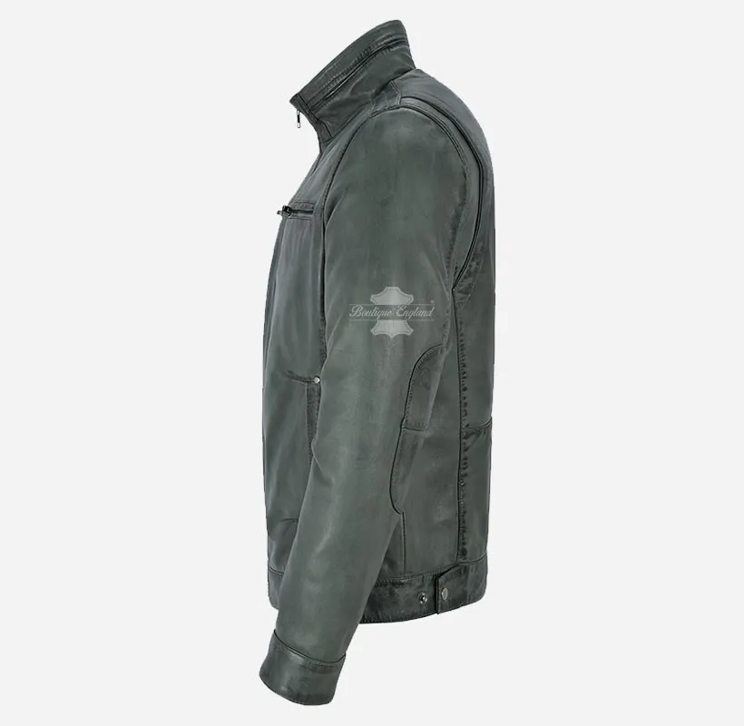 CAIN Men's Casual Blouson Leather Jacket Soft Lambskin Jacket