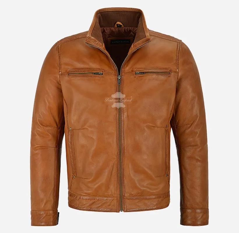CAIN Men's Casual Blouson Leather Jacket Soft Lambskin Jacket