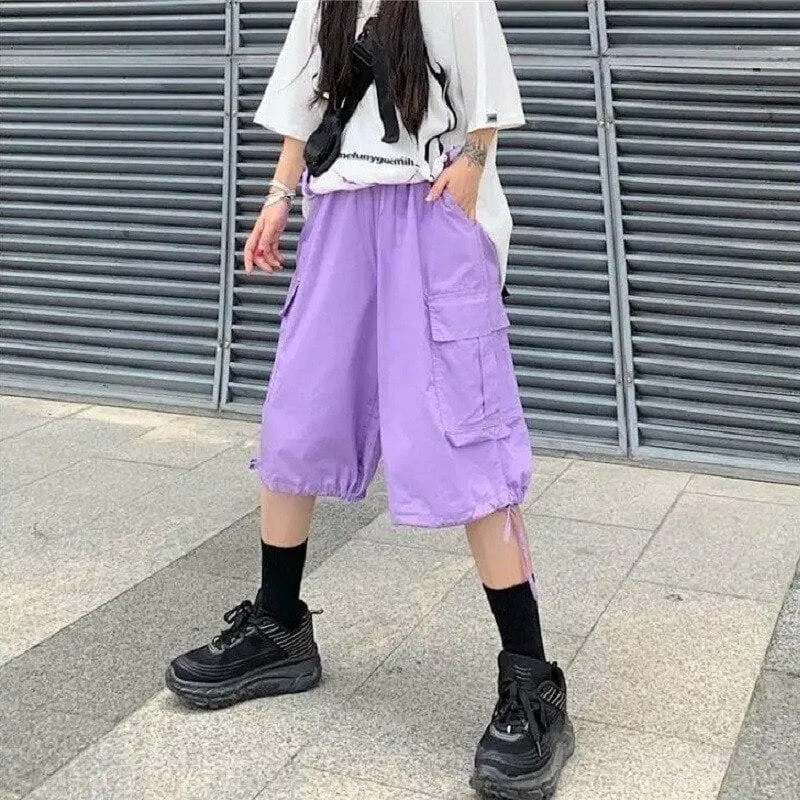 Cargo Shorts With Big Pocket And Elastic Waist