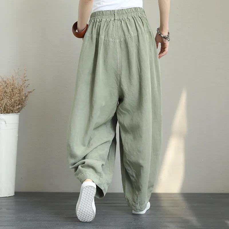 Casual Wide Leg Linen Pants Women Loose Trousers Q1290