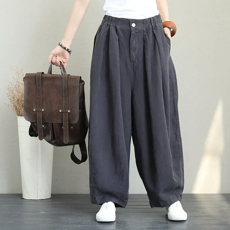 Casual Wide Leg Linen Pants Women Loose Trousers Q1290