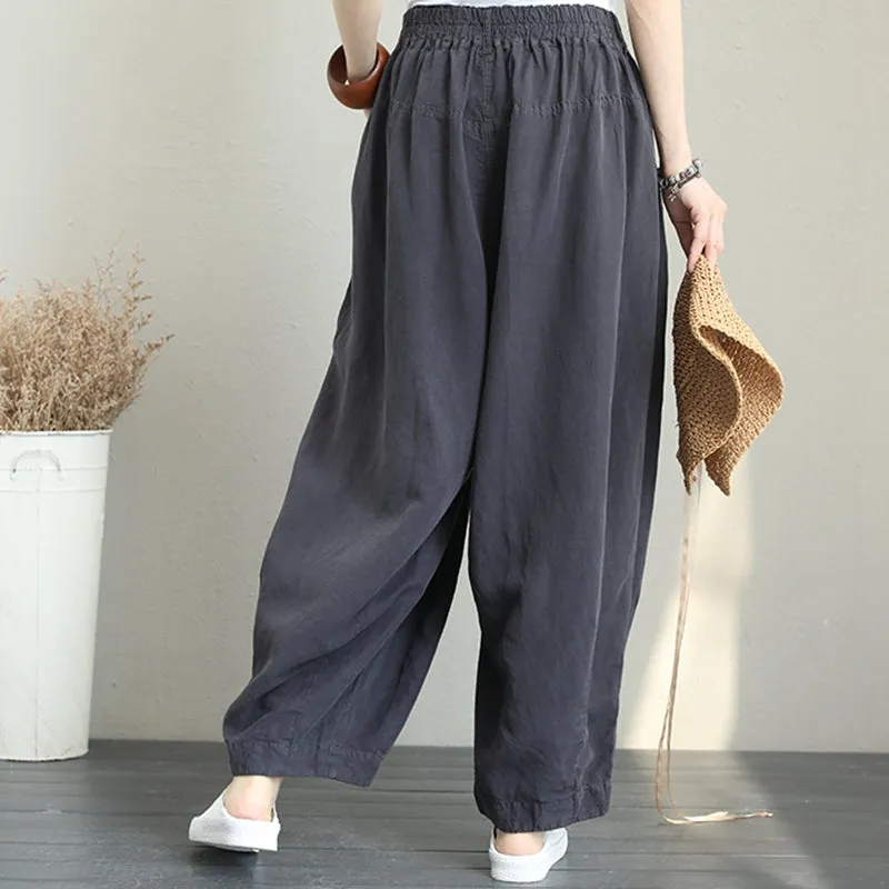 Casual Wide Leg Linen Pants Women Loose Trousers Q1290