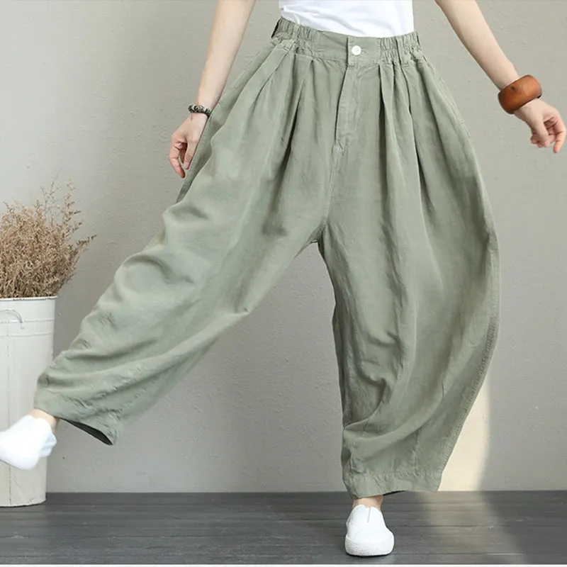 Casual Wide Leg Linen Pants Women Loose Trousers Q1290