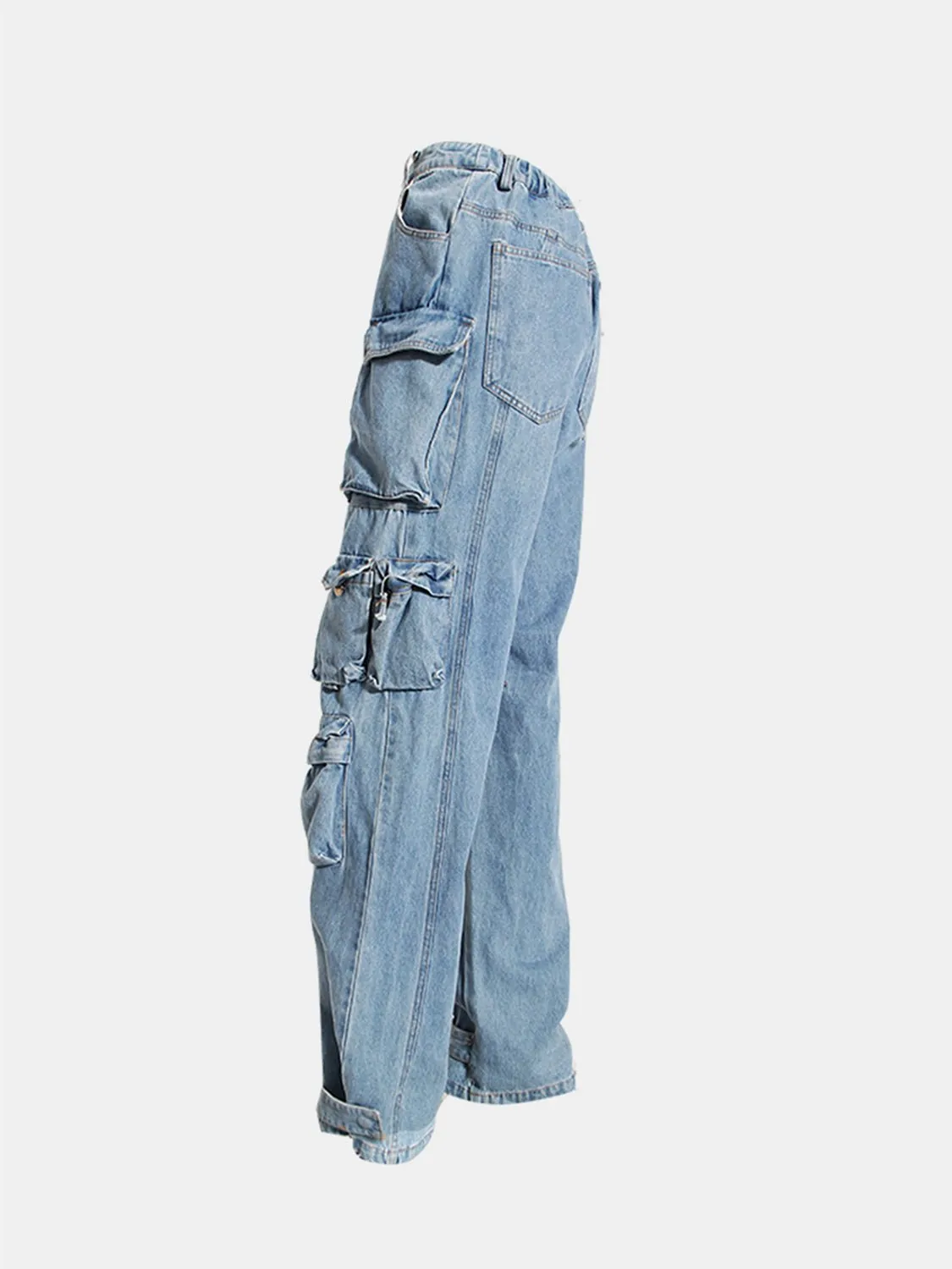 Chic Wide Leg Cargo Denim Pants