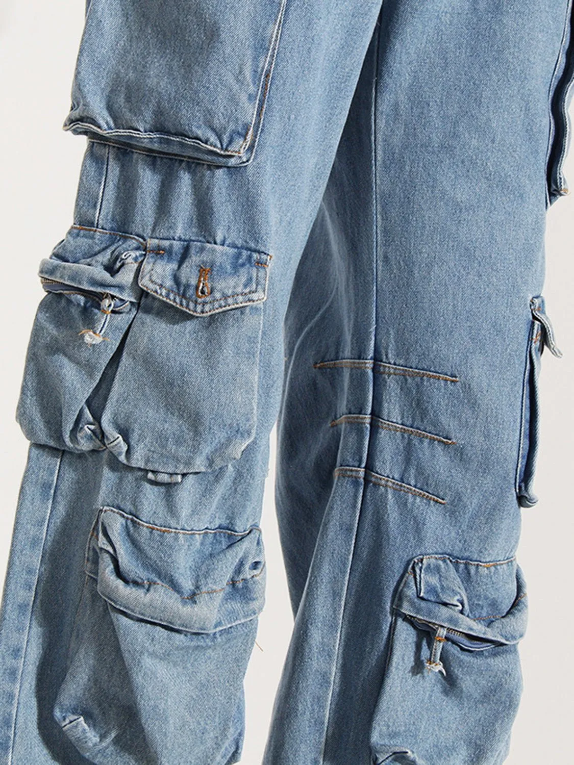 Chic Wide Leg Cargo Denim Pants
