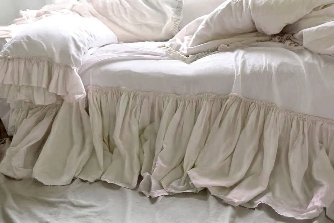 Clementine Tatter Ruffle Poplin Bedskirt-Creme or White