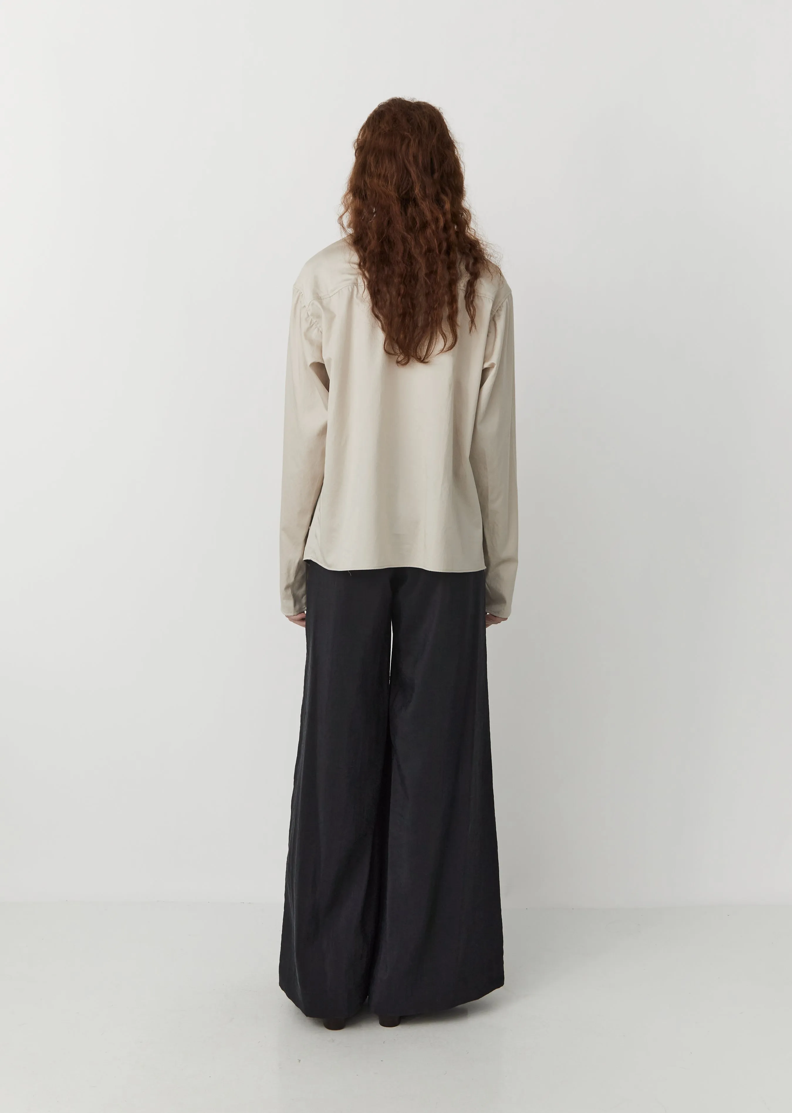 Cotton Satin Blouse with Tie — Oatmeal