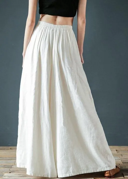 Cotton trousers literary loose loose elastic waist wide leg pants