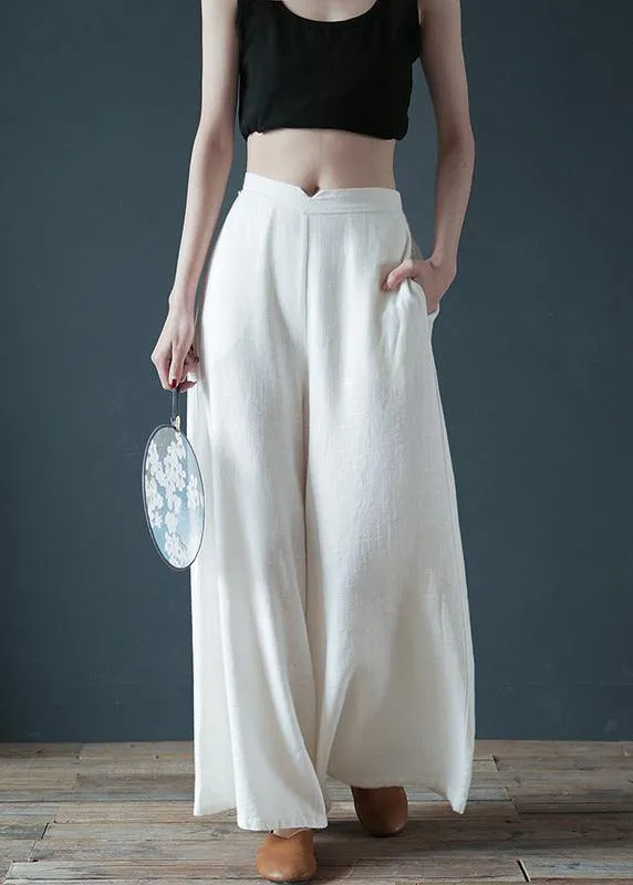 Cotton trousers literary loose loose elastic waist wide leg pants