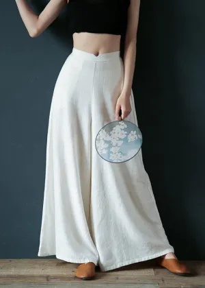 Cotton trousers literary loose loose elastic waist wide leg pants