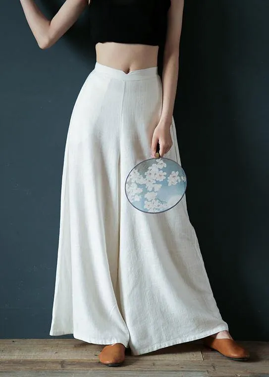 Cotton trousers literary loose loose elastic waist wide leg pants