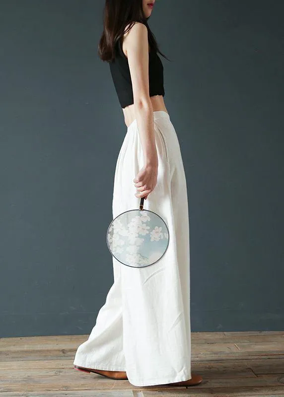 Cotton trousers literary loose loose elastic waist wide leg pants
