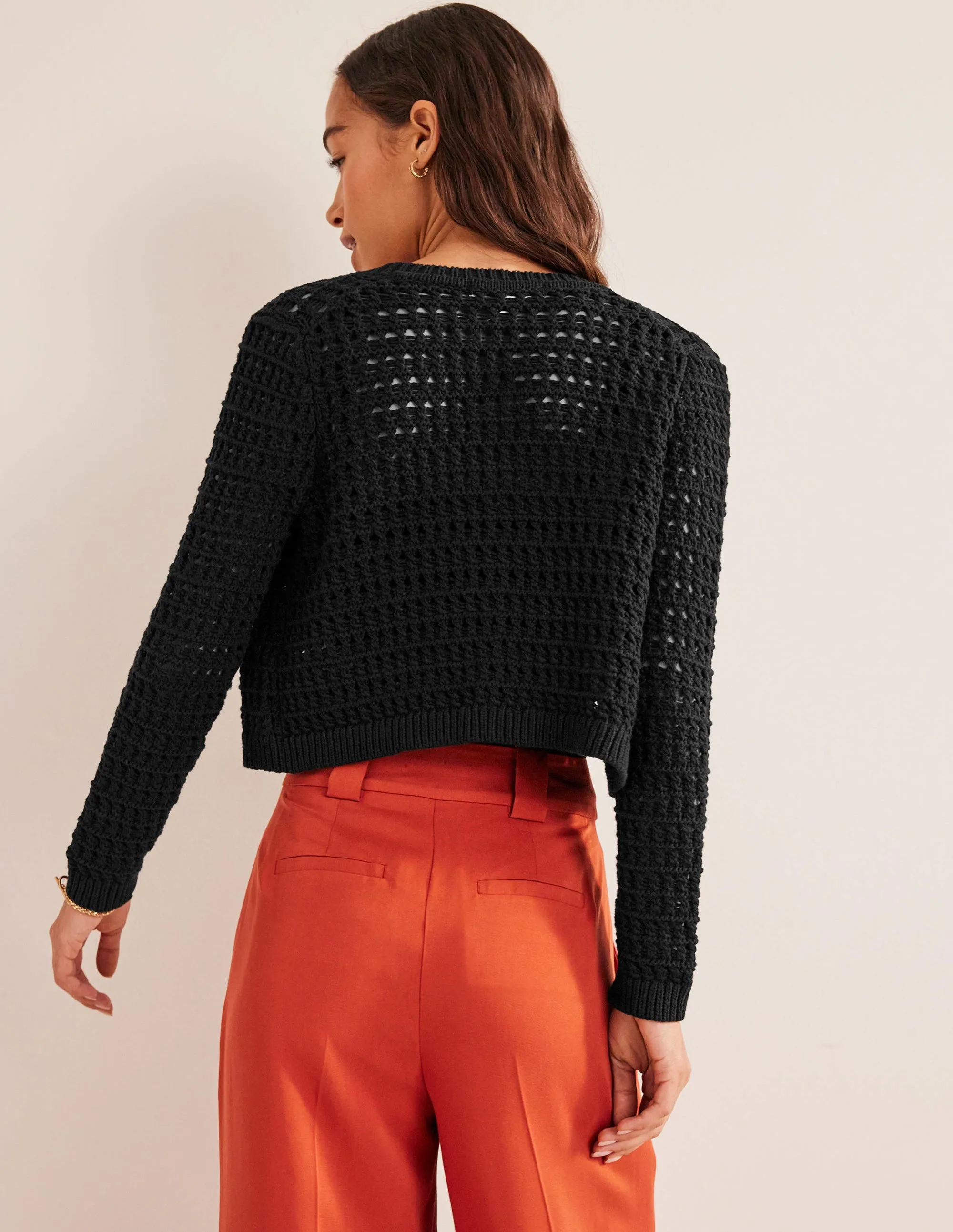 Cropped Crochet Cardigan-Black
