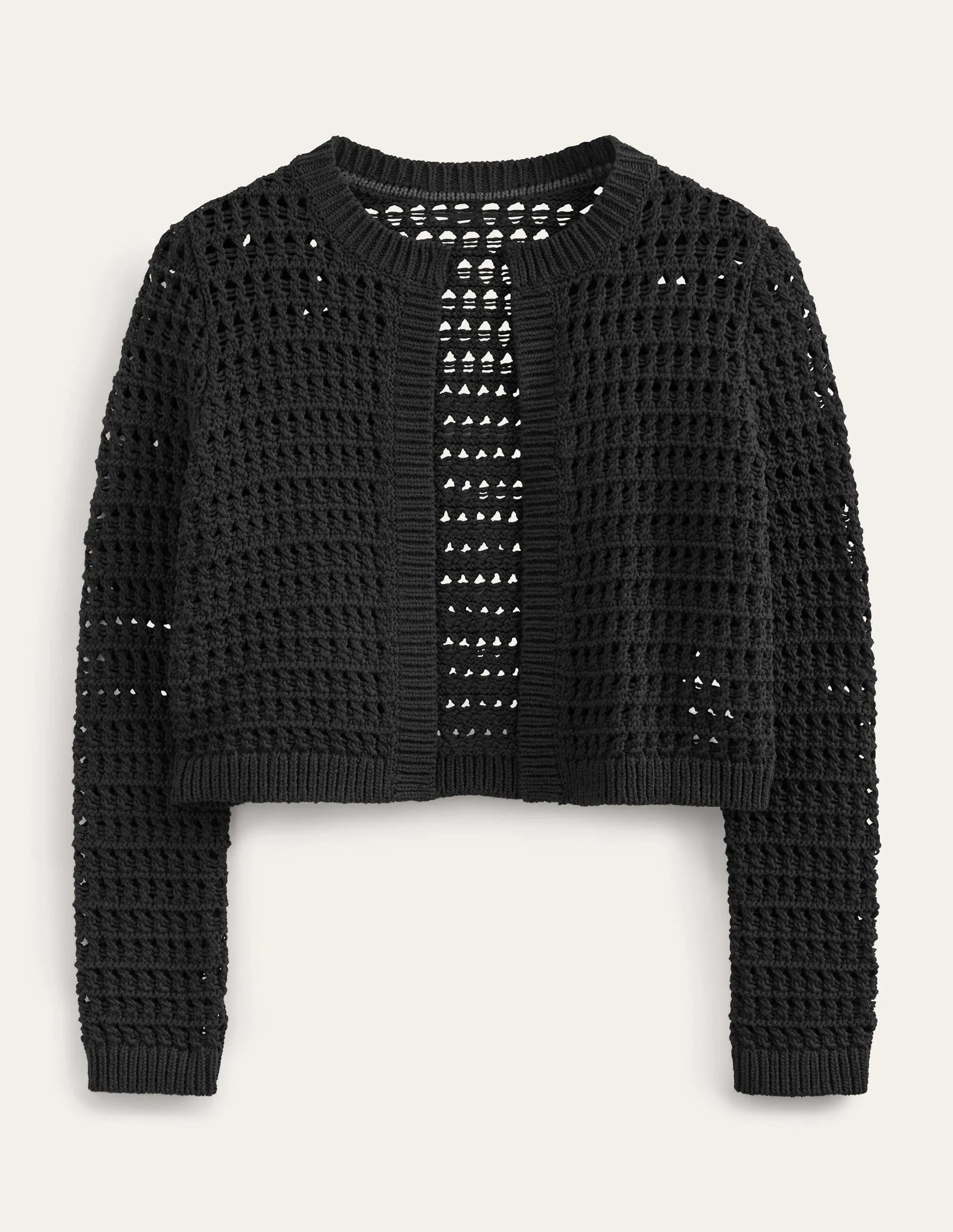Cropped Crochet Cardigan-Black