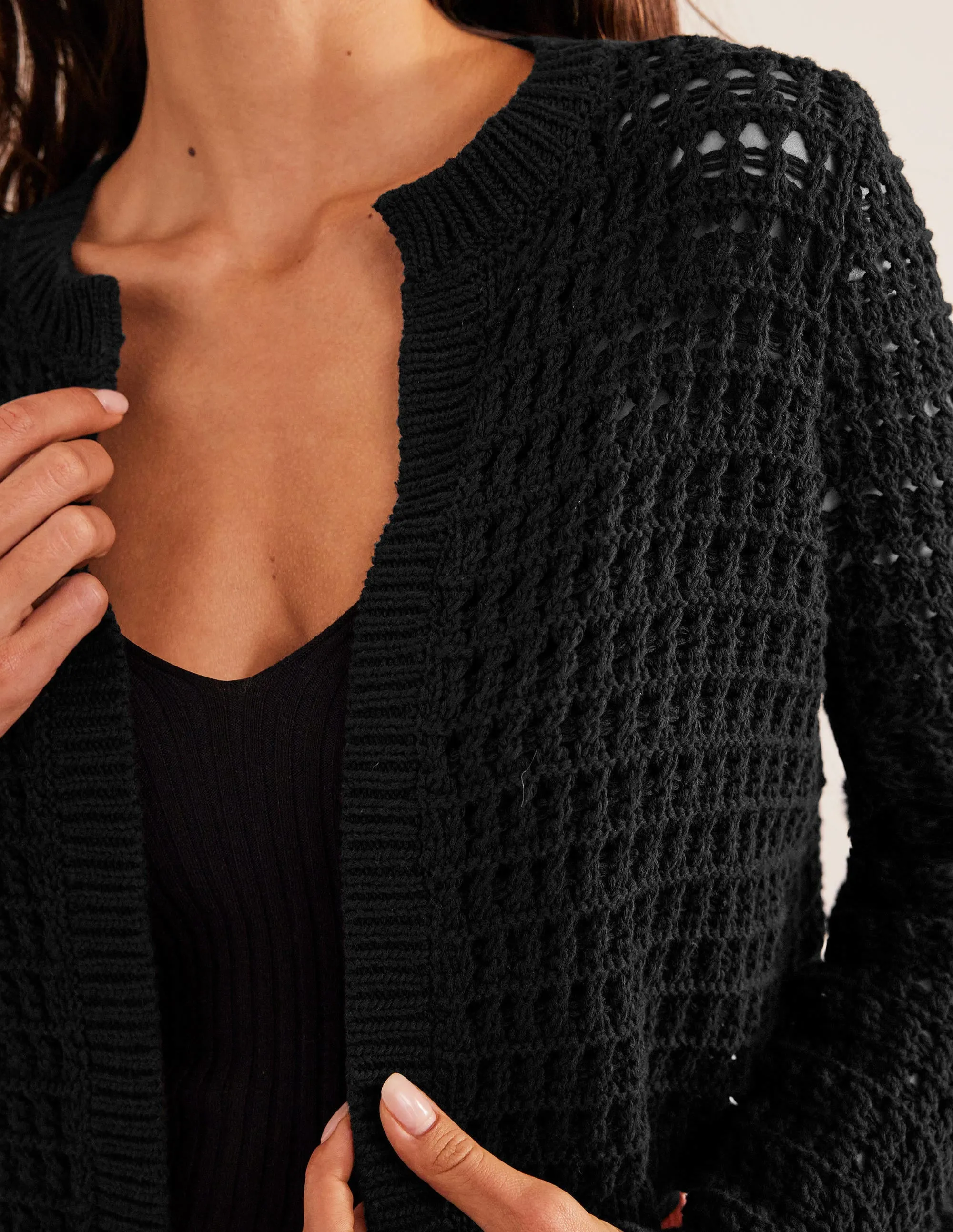 Cropped Crochet Cardigan-Black