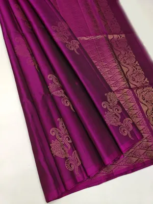 Desultory Dark Pink Soft Silk Saree With Nebula Blouse Piece